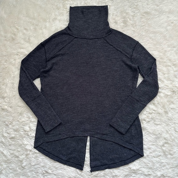Free People We The Free Sweater Split Back Turtleneck Top Dark Gray S - Picture 2 of 12